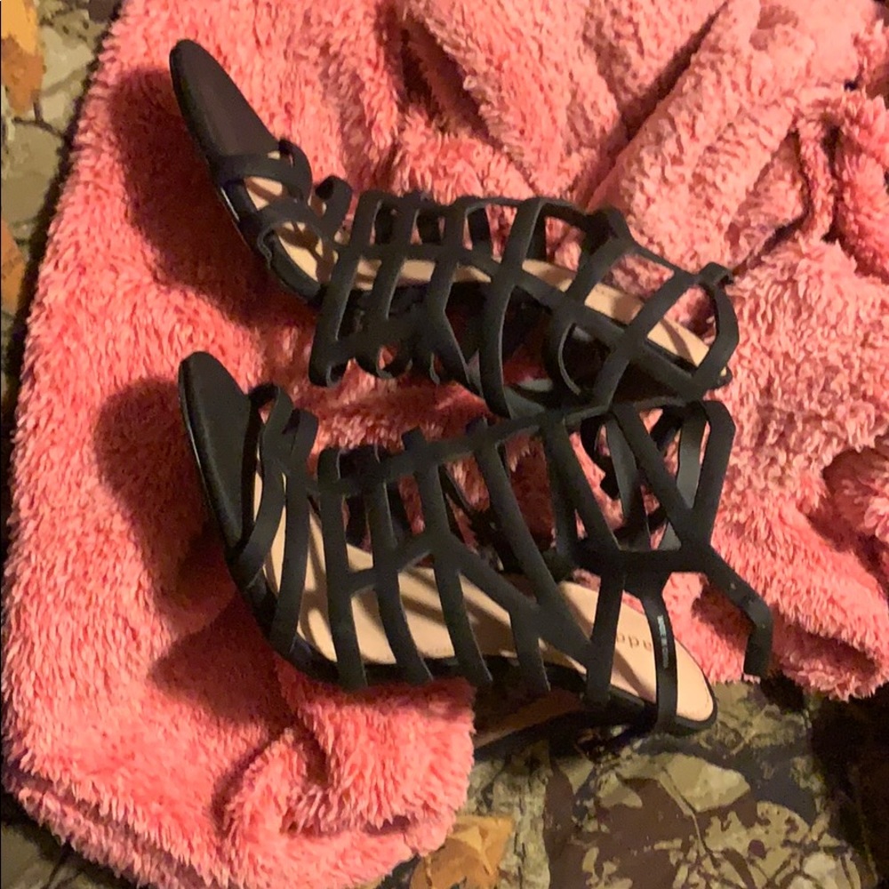 Strappy black heeled sandals